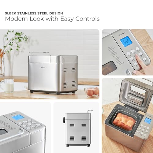 CUCKOO Bread Maker Machine with 15 Menu Options + 3 Crust Colors, 2 lbs Bread Machine with Automatic Fruit & Nut Dispenser, Includes 6 Accessories, Ideal Breadmaker for Sourdough (CBM-AAB101S)