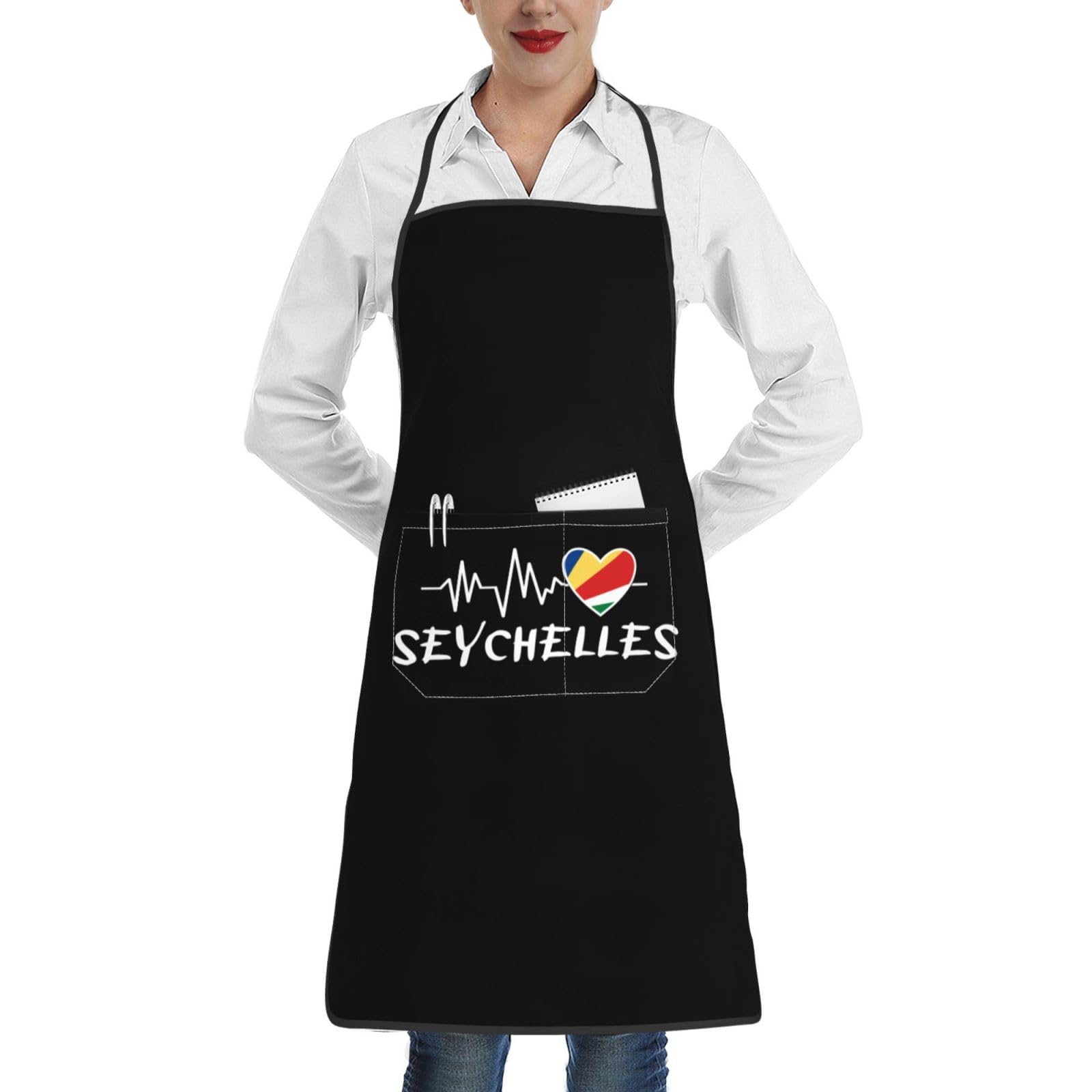 nopicsn Seychelles Heartbeat Apron for cooking with Pockets Women Men Kitchen Chef Funny Aprons
