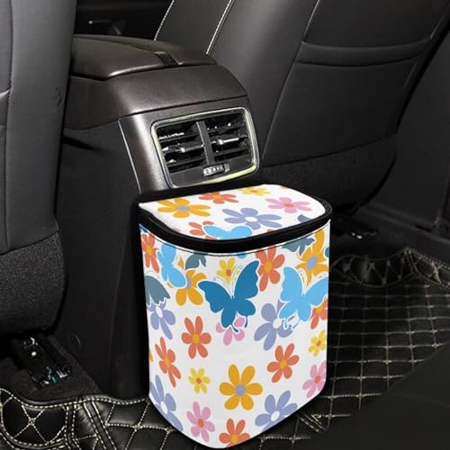 Image of Cute Hippie Flower Car Trash Can Bin Hanging Waterproof Automotive Garbage Cans Large Capacity Waste Basket Automotive Interior Organizer Accessory for Women