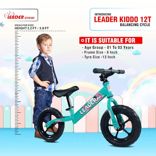 Image of Leader Kiddo Balancing Cycle for Kids Ages 1-4 | Lightweight, Pedal-Free Design for Effortless Fun | Adjustable Seat for Growing Toddlers | Perfect Learning Bicycle for Boys and Girls (SEA Green)