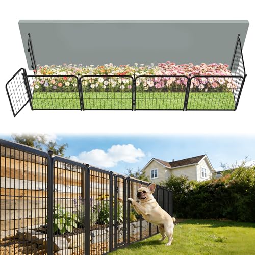 Image of FXW Garden Fence Outdoor for the Yard - 24in(H) x 11.4ft(L) Heavy Duty Metal Animal Barrier for Dog, No Dig Decorative Dog Fence, 6 Panels, Black