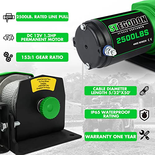 Stegodon 2500 Lb. Atv/Utv Electric Winch, 12V Waterproof Steel Cable Winch,Electric Winch With Wired Remote For Atv Utv Towing, Boat, Off-Road #TOP2