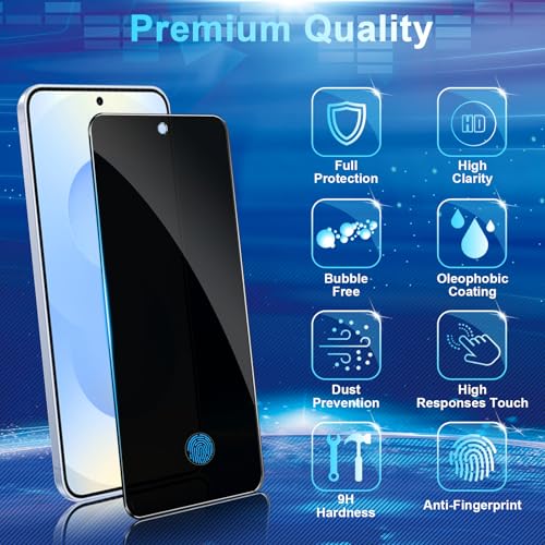 Image of [2+2 Pack Privacy Screen Protector Compatible with Galaxy S25 5G, 2 Tempered Film - 2 Camera Lens Glass - High Clarity - Anti-Spy Protection - Scratch Resistant - Easy Installation