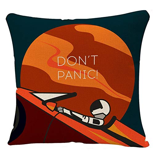 YGGQF Decorative Throw Pillow Covers Astronaut in Space with Catchphrase Don't Panic for Starman Suit on Tesla Roadster Open Shipped Pillow Case Square Cushion Cover for Sofa Couch Bed Car 18x18 Inch
