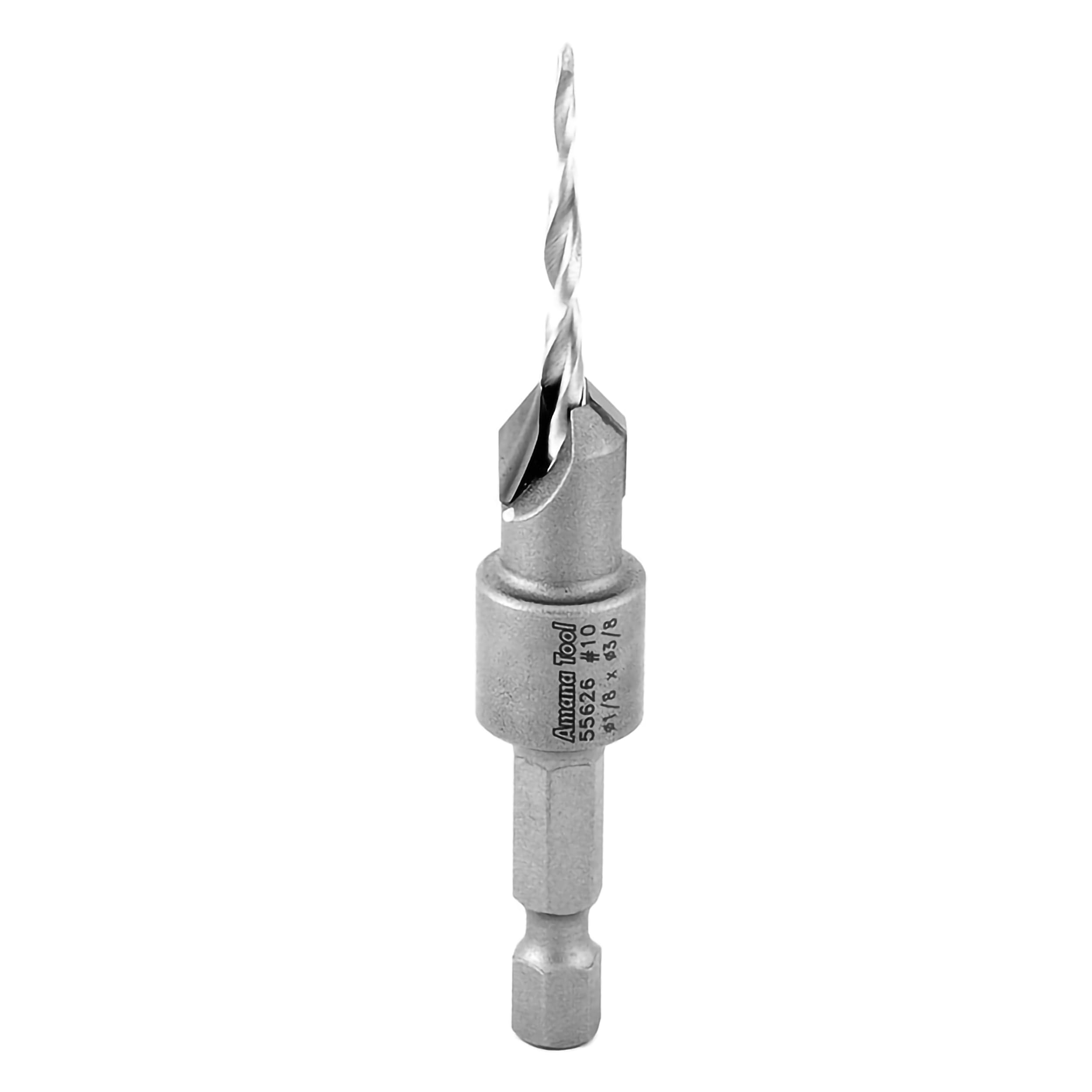 Amana Tool 55626 Carbide Tipped Countersink Taper #10 Screw 3/8 D x 1/8 Drill D x 1/4 Hex SHK