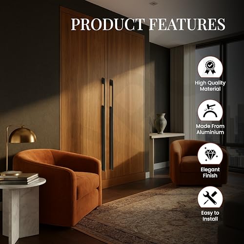 Image of LAPO 18 Inch Pull Handle for Modern Interior | Aluminium Build | Black Finish | Hole to Hole Size 44 cm | Ergonomic Holding Design | Used for Drawer, Cupboard and Kitchen | 3 Year Warranty | Pack of 4