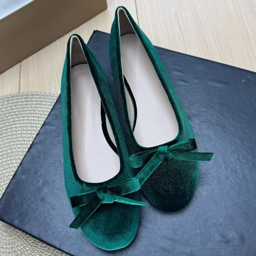 Image of TN TANGNEST Women's Velvet Flats Round Toe Ballet Shoes | Elegant Bowknot Flats Comfortable Casual Slip On Flats for Work