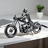 Handmade Iron Robot Motorcycle Rider - Mechanical Sculpture with Nuts & Bolts Construction, Steampunk Desk Decor for Men, Unique Office Art Piece, Engineer Gift Idea, Industrial Home