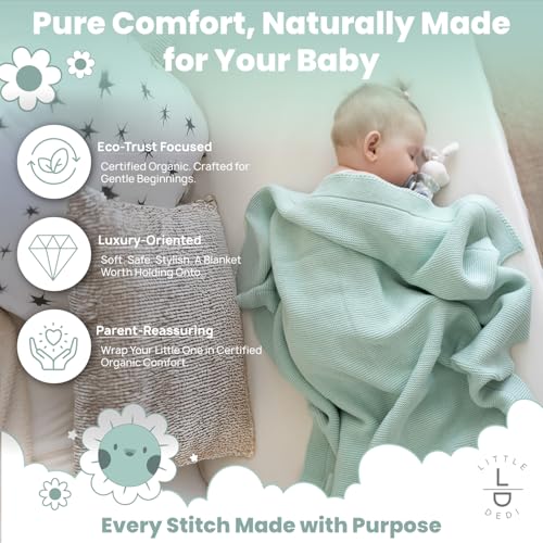 Image of 100% Organic Cotton Baby Knitted Blanket with Gift Box - Soft Toddler, Crib, Stroller Blanket - Neutral Swaddle and Receiving Blanket for Newborns, 30 inchx40 inch, Sage