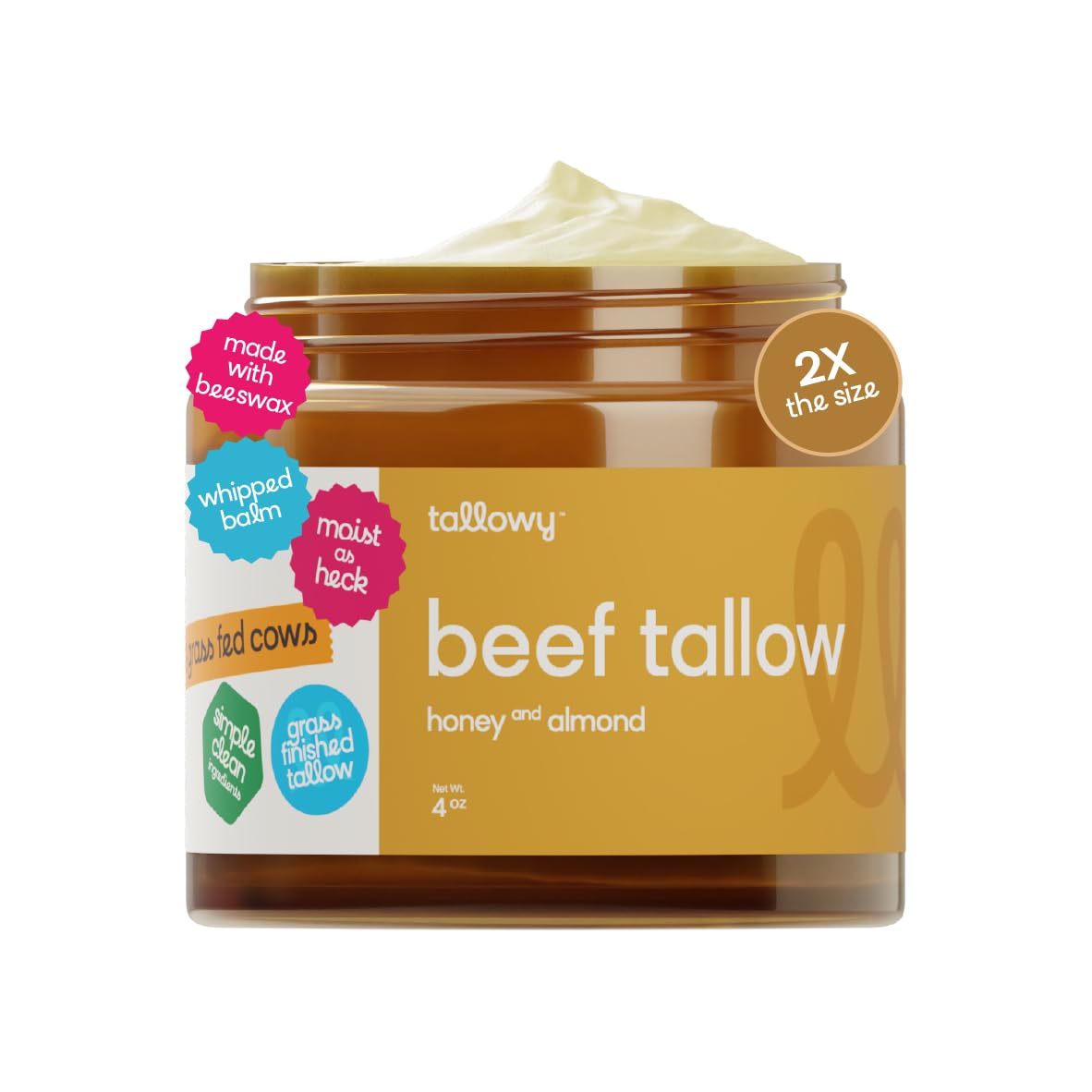 100% Grass-Fed Beef Tallow Balm for Skin – Non-Toxic Whipped Moisturizer for Face & Body – Soothes Dry, Sensitive Skin & Eczema – Honey Almond (4 oz)