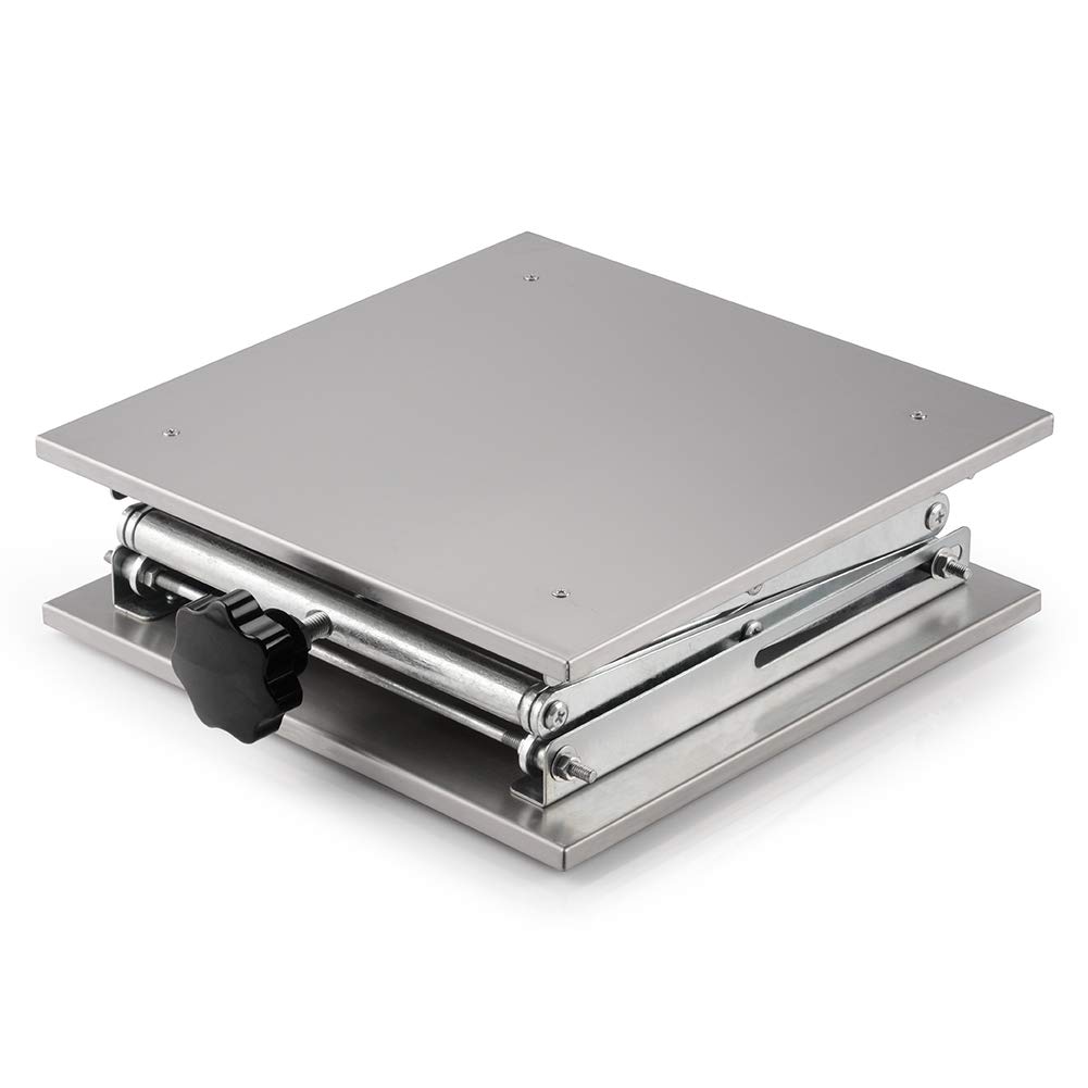 StonyLab podnośnik do nożyczek laboratoryjnych, wysokiej jakości 300 x 300 mm ze stali nierdzewnej wsparcie laboratoryjne podnośnik platforma stół do podnoszenia laboratoryjnego, możliwość rozbudowy zakresu wysokości podnoszenia od 100 mm do 450 mm, waga