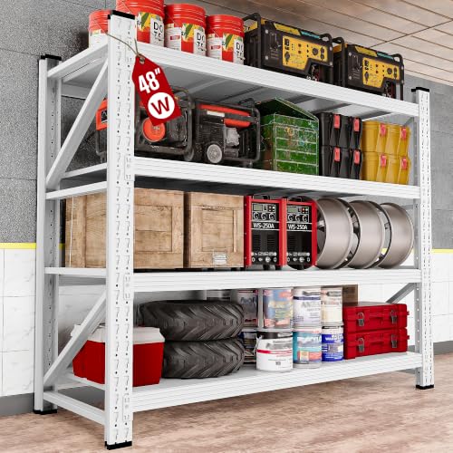 Image of SISESOL Set of 2 48 inch Wide Heavy Duty Garage Shelving Units,3000LBS 24 Deep Storage Shelves,White Metal Garage Shelves,Large Storage Rack,70 High Steel Shelf,Industrial Shelving for Shop,Warehouse