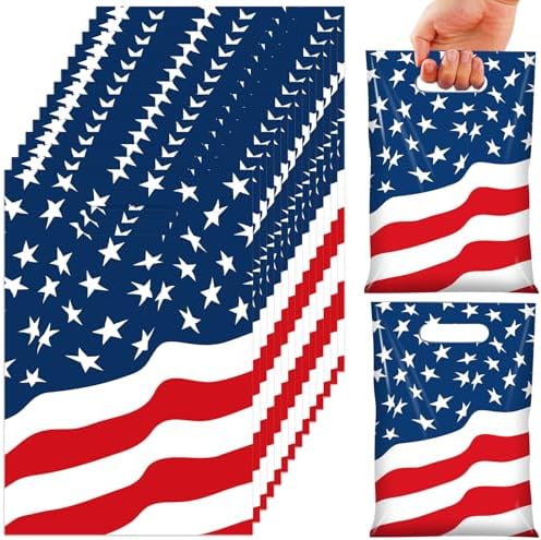 50 Pcs 4th of July Party Favor Bags, American Flag Patriotic Plas...