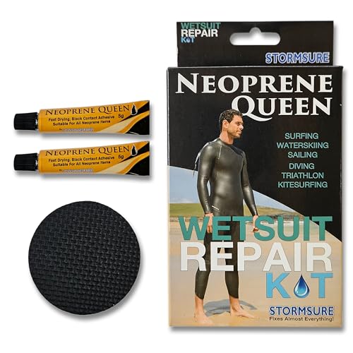 Kit de reparación de neopreno Queen Wetsuit Pegamento impermeable de secado rápido con parches de neopreno para reparaciones rápidas y flexibles en equipos de surf, natación y triatlón