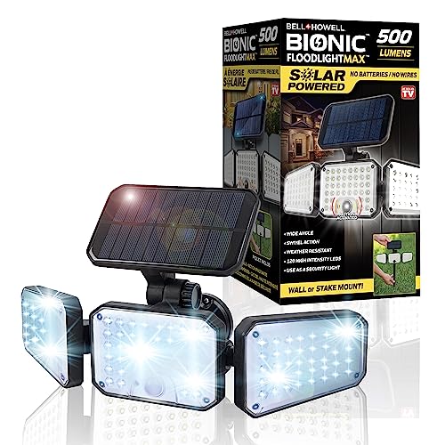 Bell+Howell Bionic Flood Light Max, 500 Lumen Motion Sensor Outdoor Lights Led Flood Light Outdoor Motion Sensor Light, Solar Motion Sensor Light Outdoor Waterproof, 360° Security Lights As Seen On Tv #TOP3