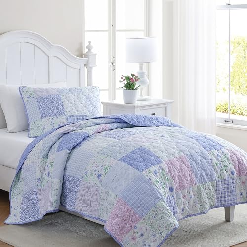 Parure de lit enfant Laura Ashley douillette en coton patchwork violet Parker pour grand lit