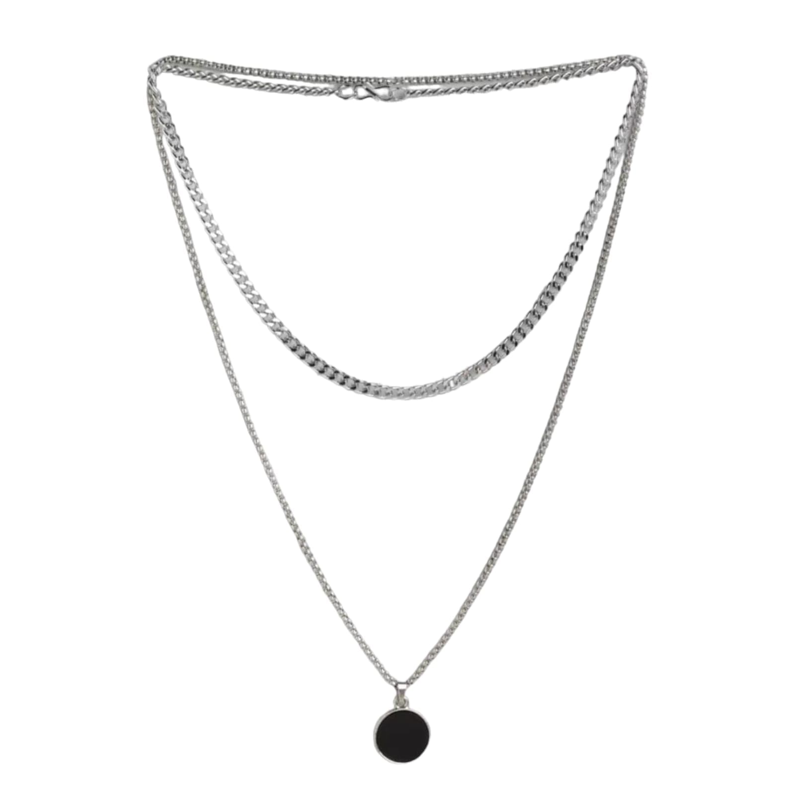 Harsh Enterprises Unisex Geometric Cubic Zirconia Pendant Necklaces with Stainless Steel Plated Locket Chains for Modern Stylish & Timeless Pair (Set of 2)-picture-36