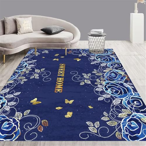 Tapis de salon bleu 180x250 cm grand format isolant thermique - 2