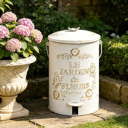 Caneca de basura metálica blanca con tapa y pedal 8 litros miniatura 5