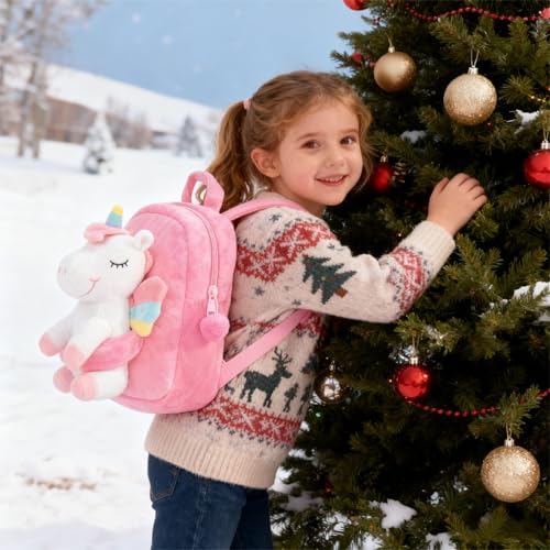 Image of Gloveleya Unicorn Kids Backpack - Soft Plush Toddler Backpack for Girls, Cute Back-to-School Gift, Preschool Bag for Snacks, Toys & Books, Travel & Everyday Use, 9 Inches
