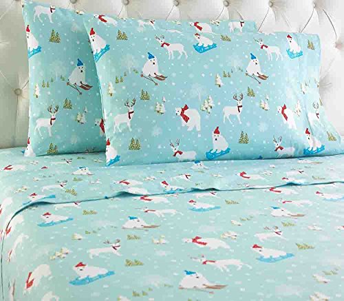 Shavel Home Products Micro Flannel Printed Sheet Set, Queen, Fun in The Snow
