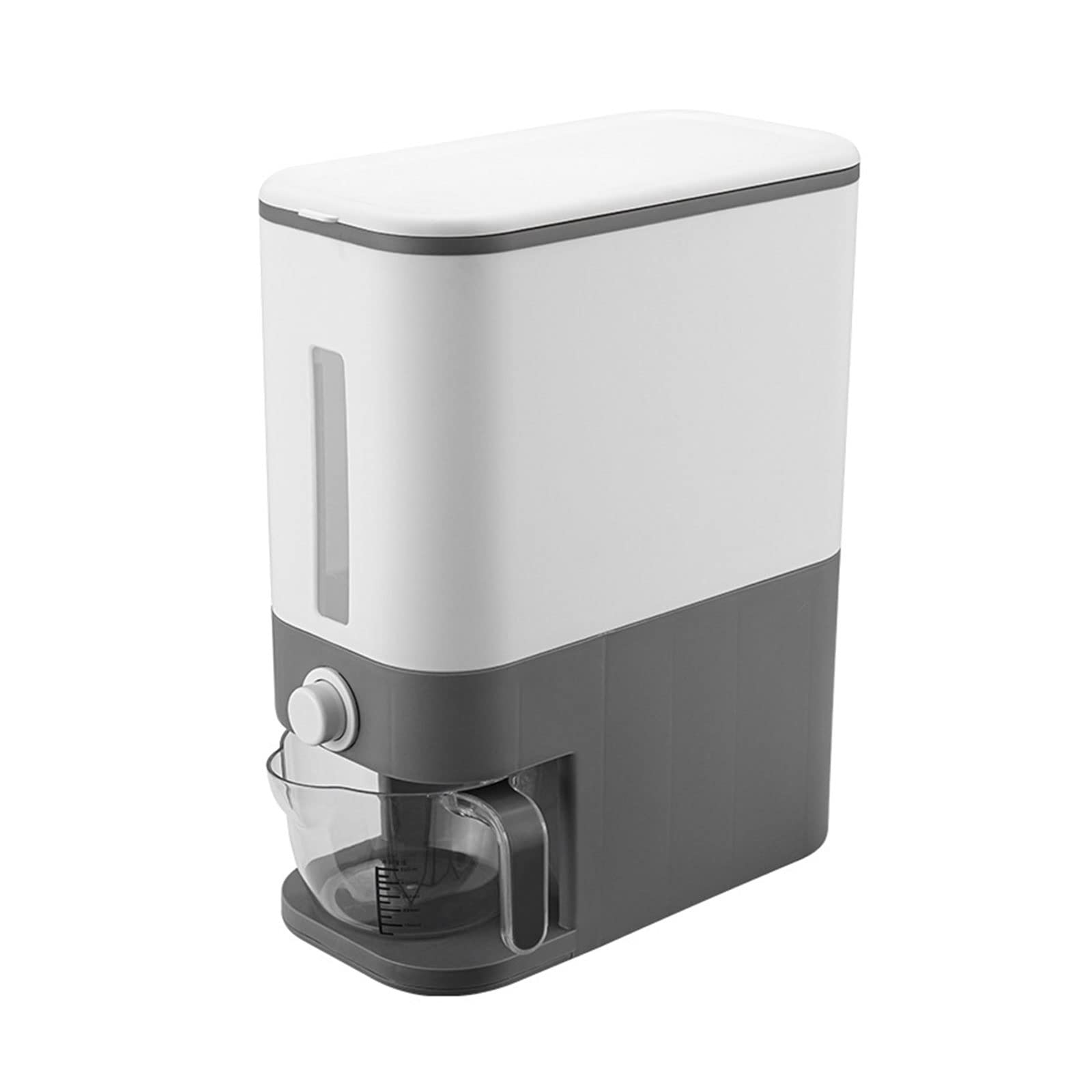 Secchio dispenser per cereali per uso domestico con cilindro graduato coperchio, contenitore da cucina ermetico per cereali, dispenser da banco per alimenti secchi, per riso, mais, farina, grigio (g