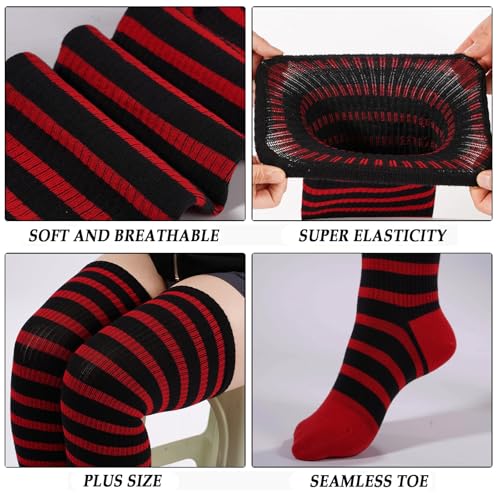 Image of Moon Wood Plus Size Thigh High Socks for Women Knit Cotton Extra Long Striped Over the Knee High Socks Leg Warmers