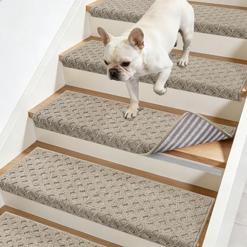 JSEI 14 Pcs Bullnose Carpet Stair Treads 11 x 30 Beige
