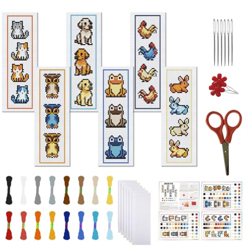 Image of FREEBLOSS 6 Set Cross Stitch Bookmark Kit Cross Stitch Kit Farm Animals Stamped Cross Stitch Bookmark with Instruction Cross Stitch Kits for Adults DIY Bookmark Kit 8.7''x3.15''