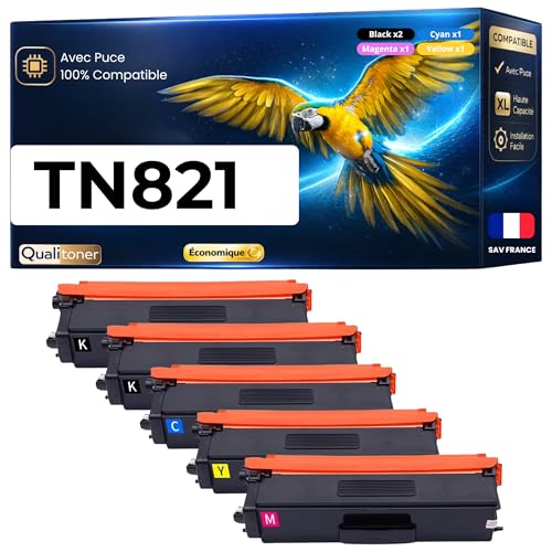 Cartouche Brother TN821XXL QUALITONER pack de 5 pour des impressions haute capacité sans bavure