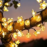 HHMTAKA Solar Fairy Lights Outdoor Waterproof 50LED Flower Solar Garden Lights 8 Mode 9.5M/31FT Indoor/Outdoor Blossom String Lights for Garden Patio Yard Home Christmas (Globe and Flower Warm White)