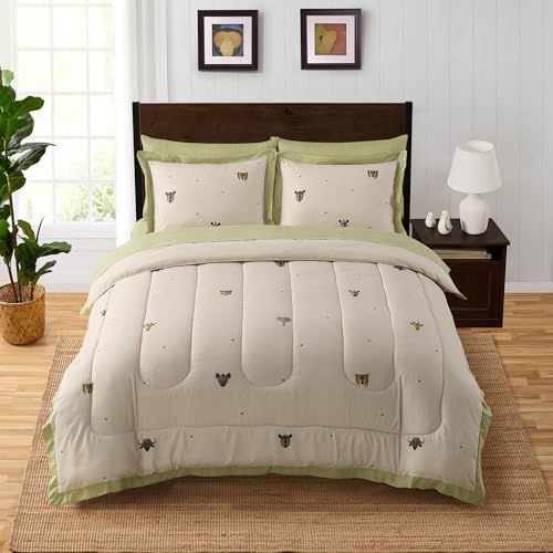 Image of Kids Jungle Safari Comforter Set Full Size - Bed in a Bag with Savanna Animals, Sheets, Pillowcases & Shams - Soft Bedding with Lions, Giraffes, Elephants, and More - Boys or Girls Bedroom Decor