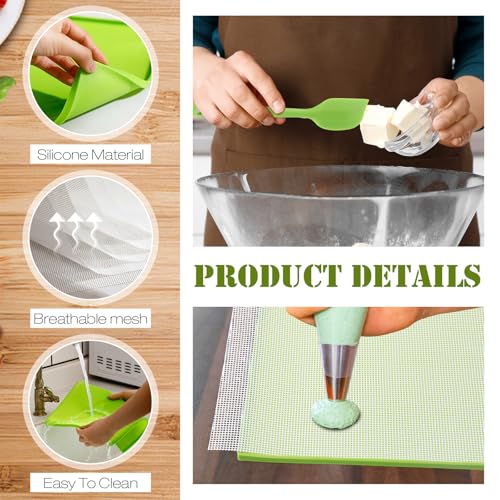 Image of Thenshop 8 Silicone Dehydrator Mats & 10 Mesh Dryer Mats and 1 Baking Scraper, Reusable Non Stick Silicone Dehydrator Tray with Edge for Baking Fruits Meat Vegetables(Green)