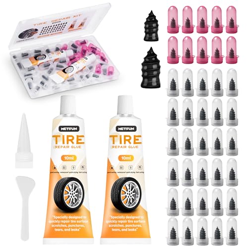 40 PCS Tire Repair Rubber Nails Kit with 2 Tubes of Black Tire Sealant Glue, 2026 New Screw in Tire Plugs Kit, Fast Self-Service Tire Repair Screws Kit for Car Motorcycle Truck Tractor Puncture Repair