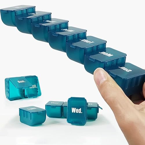 Caja de farmacia de bolsillo, pastilleros 7 días 1 veces al día con 7 compartimentos (desmontablecombinado), organizador de pastilleros de viaje,