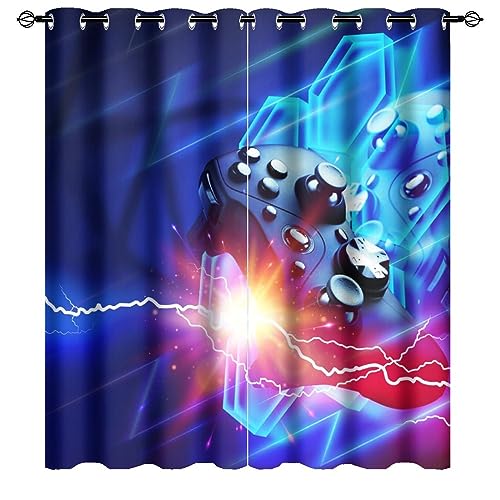 Colorful Cool Gamepad Blackout Curtain Abstract Modern Video Game Gamer Controller Lightning Design Grommet Window Thermal Insulating Decor for Bedroom Living Room Curtains 2 Panels 72" L x 31.5" W