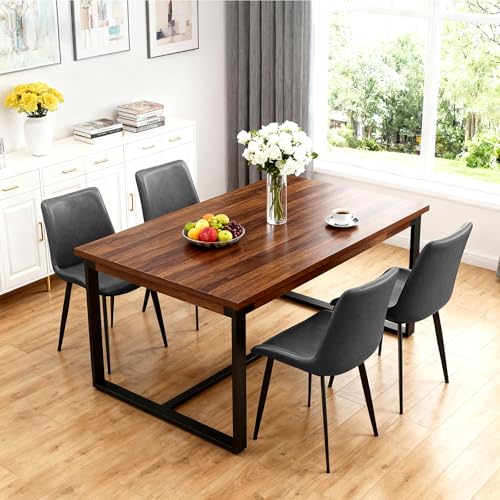 Image of Modern Dining Chairs Set of 4, PU Leather Dining Room Chairs, Upholstered Kitchen Chairs with Ergonomic Backrest & Sturdy Metal Legs, Perfect for Dining Room, Living Room, Grey