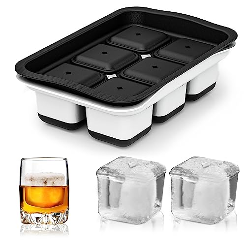 Icexxp Large Ice Cube Tray, [Easy To Fill & Release Without Funnel] 2.2 Inch Silicone Ice Cube Trays For Freezer, Reusable Big Square Ice Tray With Lids For Whiskey, Cocktails, Bourbon, Gifts For Men #TOP4