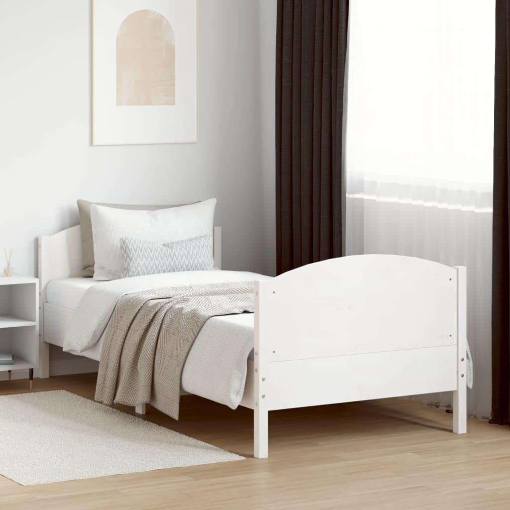vidaXL Estructura de Cama con Cabecero, Somier de Listones de Invitados, Armazón de Cama, Mueble para Dormitorio, Madera de Pino Blanco 90x190 cm
