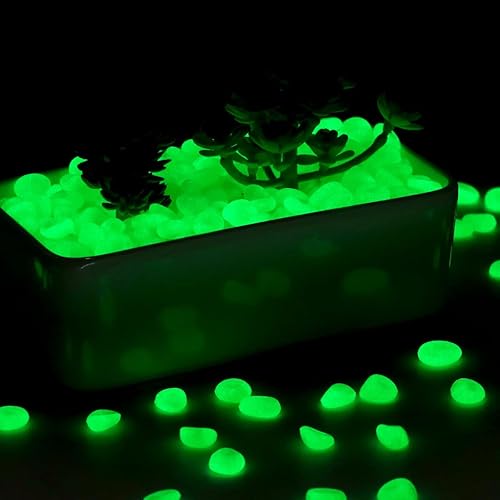 Miniatura 2 de 300 piedras decorativas que brillan en la oscuridad, piedras de jardín, piedras luminosas, rocas que brillan con luz y energía solar para decoración