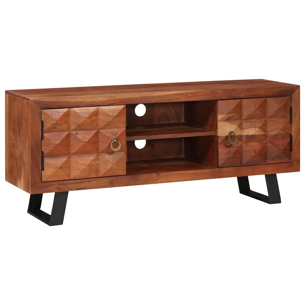 Support TV moderne en acacia pour organiser vos câbles et appareils de salon