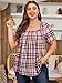 Amrto Plus Size Pink and Black Plaid Shirts for Women Pleated A-Line Short Sleeve Check Pattern with Leggings Cotton Tunic Tops Business Casual Office Elegant Stretch Cozy Comfortable Grandma Mom