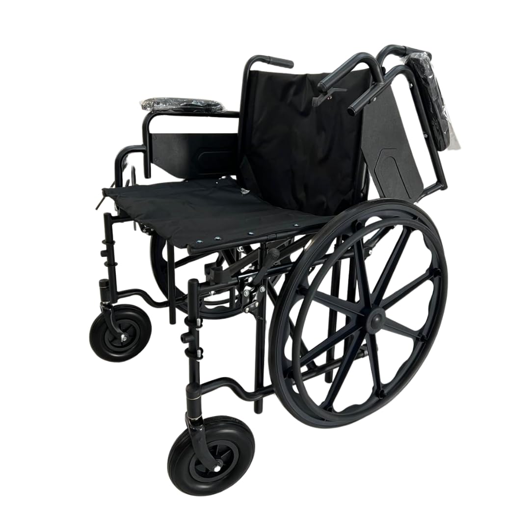 Sedia a Rotelle Oversize Bariatrica Carrozzina per Disabili Extra Large, Larghezza Seduta 61cm, Telaio Rinforzato a Doppia Crociera, Portata Fino a 150kg, Robusta e Professionale, Antiribaltamento