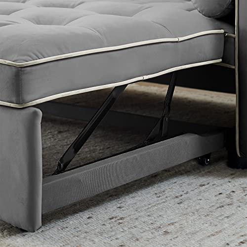 Antetek 3 In 1 Sleeper Sofa Couch Bed, Small Tufted Velvet Convertible Loveseat Futon Sofa W/Pullout Bed, Adjustable Backrest thumb #9
