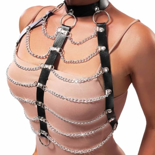 CLOACE Leather Body Chain Harness Belts Black Rave Accessories for Women