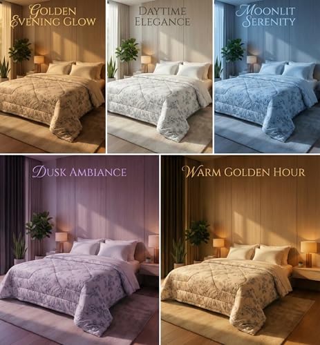 Image of SANMARINO 300GSM Reversible Cotton AC Comforter /Duvet | Floral Pattern, 3-Layer Quilted All-Season Blanket for Double Bed (250 x 225 cm) | 2.5 kg (Pearl Off White)