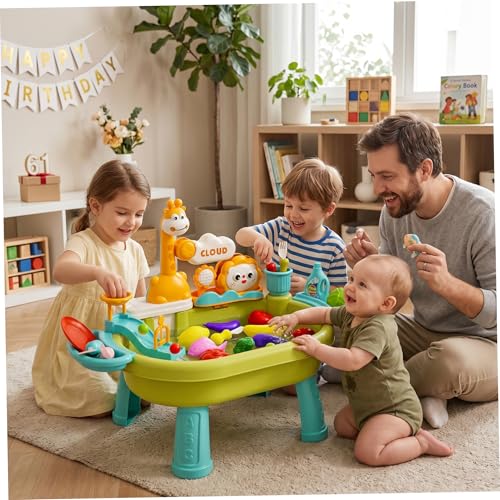 Évier jouet avec eau courante table à eau multi-jeux tout-petits avec écoulement - 4