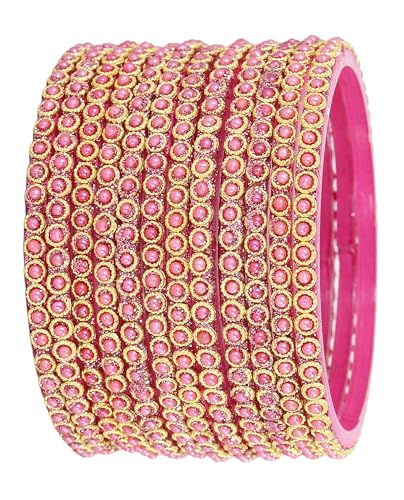 Image of NMII Glass Golden Beads & Pearls Moti Work Designer Bangles Set For Women & Girls | Kanch ki Chudi Set | Girl's Bangles Bracelet | Glass Bangles | Daily, Wedding, Party, Fashion Jewellery- Set of 12