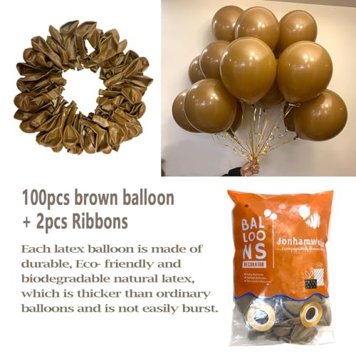 Image of Jonhamwelbor Light Brown Balloons 12 inch 100 Pack Coffee Brown Matte Mocha Caramel Helium Latex Balloons for Birthday Baby Shower Wedding Decorations