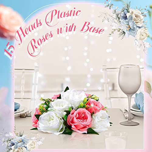 Crowye 24 Pack Wedding Flower Ball For Table Centerpieces 9.5 Inch 15 Head Fake Roses Flower Ball Arrangement Pink White Plastic Artificial Floral Heads For Wedding Bridal Baby Shower Party Decor #TOP3